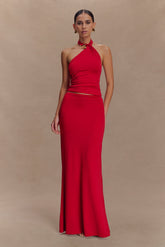 Bruna Slinky Fishtail Maxi Skirt - Red